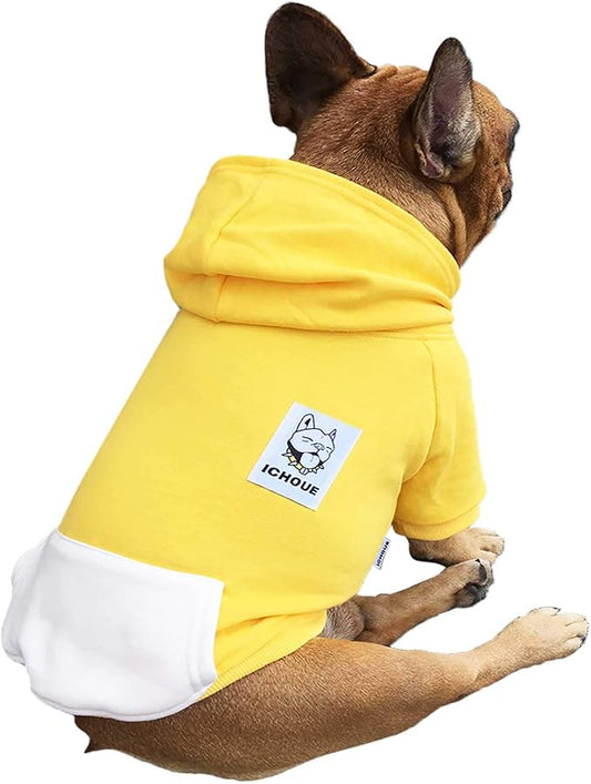 iChoue French Bulldog Frenchie Clothes Hoodies for Dogs Pug English Boston Terrier Bully Pitbull Corgi Sweatshirt Sweater Clothing - Yellow/XLarge