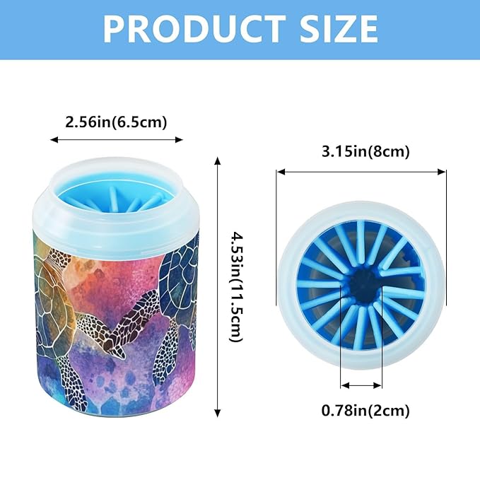 Dog Paw Cleaner Cups for Dogs Pets Foot Washer Paw Scrubber for Medium Small Dogs Cats Cleaning Cup Colorful Watercolor Sea Turtles