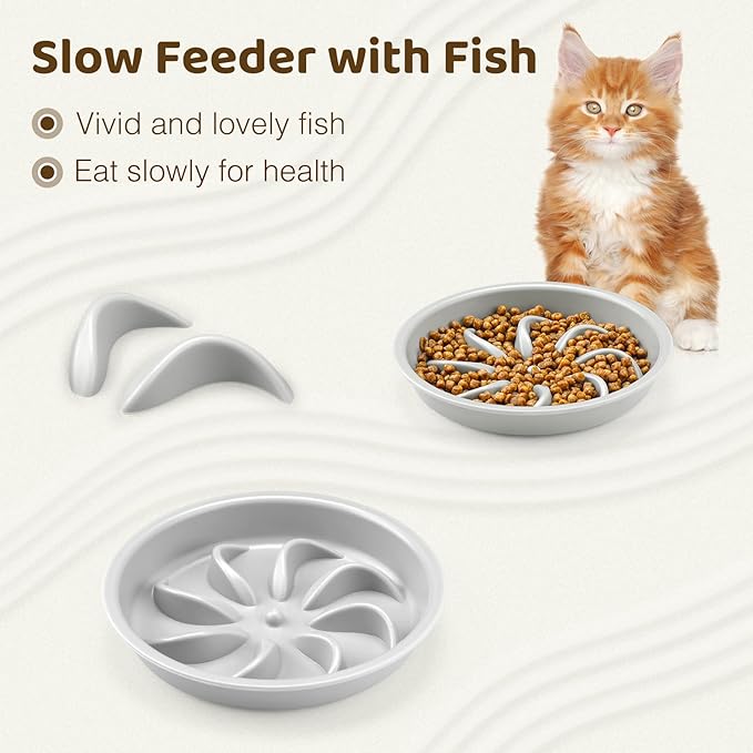 Elevated Cat Slow Feeder Bowl: Anti-Vomiting Bloat Stop Raised Food & Water Bowl for Kitten Healthy Eating - No-Spill/Non-Slip Shallow Puzzle Bowl for Puppy Small Dogs