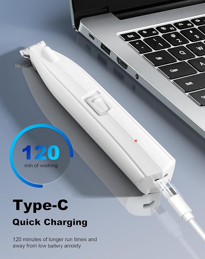 Dog Paw Trimmer for Grooming, Cordless Electric Dog Clippers with LED Light, Rechargeable Low Noise Small Pet Shaver for Trimming Cat's Hair Around Eyes, Faces, Ears, Paws, Rump(White)