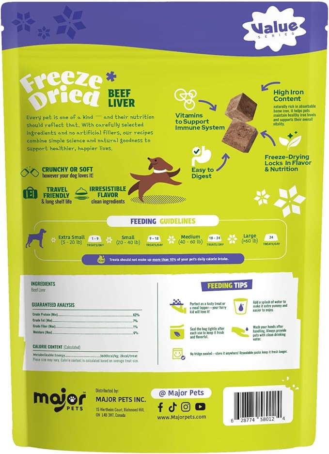 MAJOR PETS Freeze Dried Raw Beef Liver Dog Treats,Single Ingredient,All Natural,No Additives-Healthy Training Treats or Meal Topper for All Dogs-7 Ounce (Pack of 1)