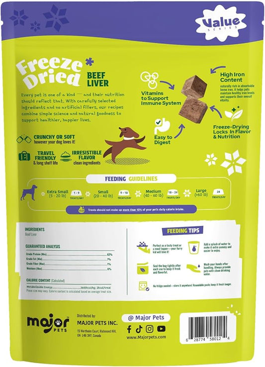 MAJOR PETS Freeze Dried Raw Beef Liver Dog Treats,Single Ingredient,All Natural,No Additives-Healthy Training Treats or Meal Topper for All Dogs-7 Ounce (Pack of 1)