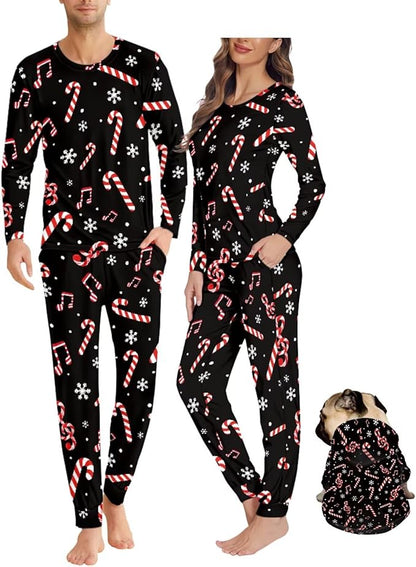 Christmas Family Pajamas Matching Sets with Pockets Dog Costumes for Small Dogs Long Sleeve Sleepwear Plus Size