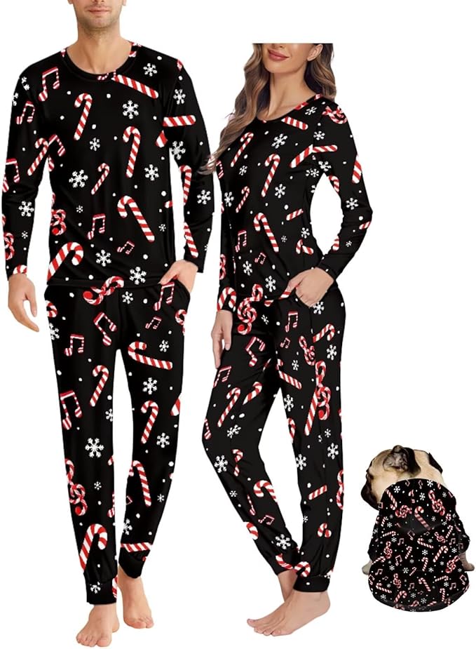 Christmas Family Pajamas Matching Sets with Pockets Dog Costumes for Small Dogs Long Sleeve Sleepwear Plus Size