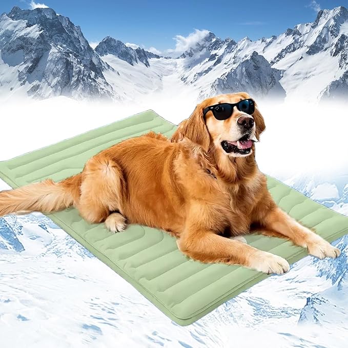 Cooling Mat, Dog Cooling Mat-4x More Effective, Gel-Free Self Washable Portable Pet Coolings Pad for Dogs & Cats Sleeping Mat, Keep for Pets (Green,44-80 lbs - Medium or Large Dog)