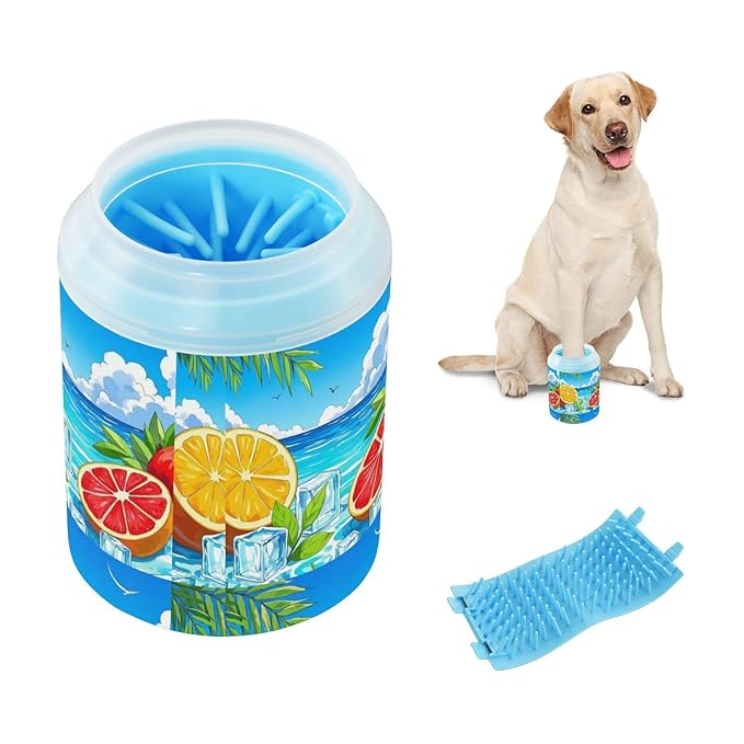 Dog Paw Cleaner Cups for Dogs Pets Foot Washer Paw Scrubber for Medium Small Cats Dogs Cleaning Cup Sea Summer Fruit Blue