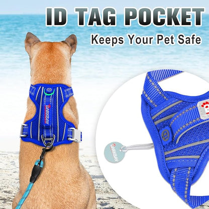 BARKBAY No Pull Dog Harness Large Reflective Dog Harness with Front Clip and Easy Control Handle for Walking Training Running with ID tag Pocket(Sapphire Blue,L)