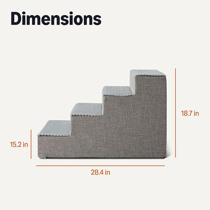 Amazon Basics Dog Steps,18.7" H, 4-Step Dog Stairs for High Bed Couch and Sofa, Non-Slip Bottom Pet Stairs for Indoor Dogs and Cats, Grey