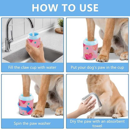Dog Paw Cleaner Mudbuster Dog Foot Washer for Small Medium Large Dogs Cats Premium Pet Supplies Valentines Hearts Dots Pink