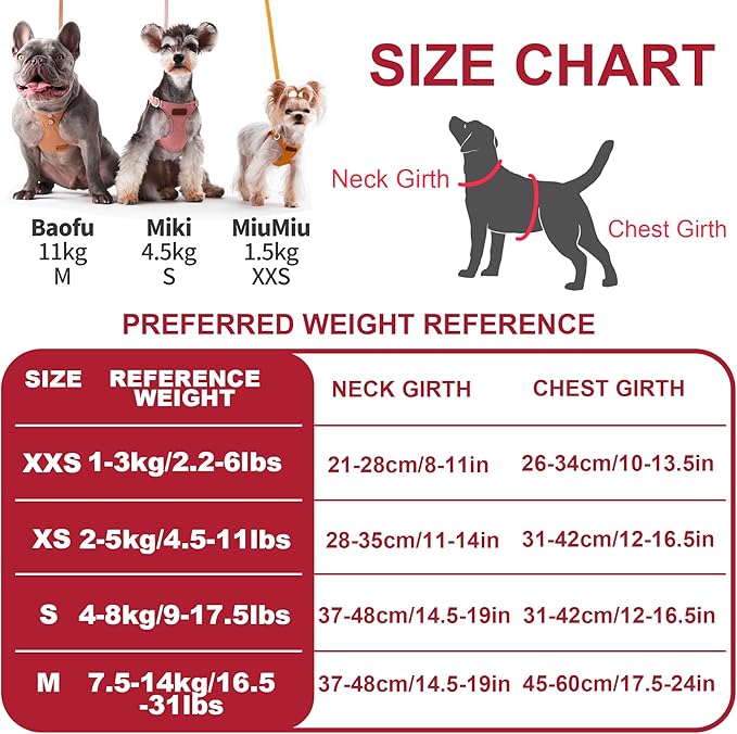 Puppytie No Pull xs Dog Harness with Multifunction Dog Leash,Soft Adjustable No Choke Escape Proof Pet Harness Vest,red-Camellia,XS
