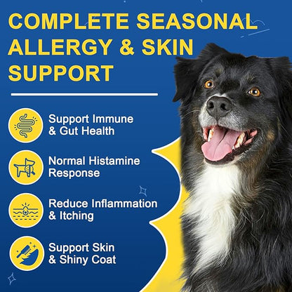 Dog Allergy Relief Chews, Itch Relief for Dogs, Colostrum, Probiotics for Dogs Support Immunity, Omega 3, Honey for Dry & Itchy Skin Relief, Seasonal Allergy, Pawlicking, Hot Spot Treatment, 120 Bites