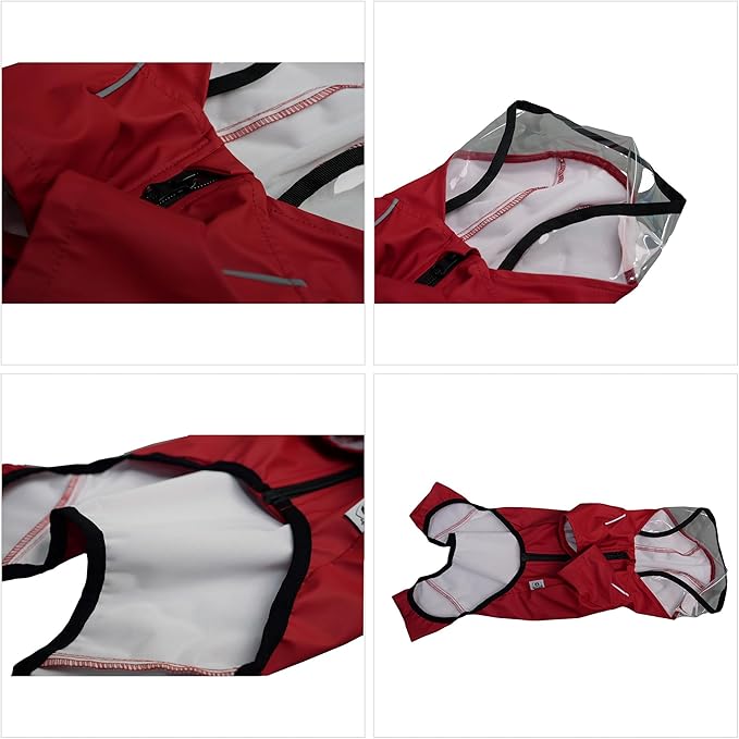 Four-Legged Full Coverage Waterproof Dog Raincoat with Reflective Features Pet Raincoats for Large Medium Small Dogs Red 2XL