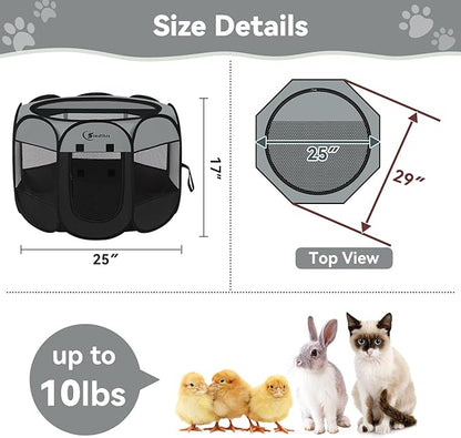 Dark Grey Dog Cat Playpen, Puppy Pet Playpen, Small Dogs Tent Crates Cage Indoor/Outdoor, Portable Pop Up Dog Kennel Playpen with Carrying Case for Dogs/Cats/Rabbits