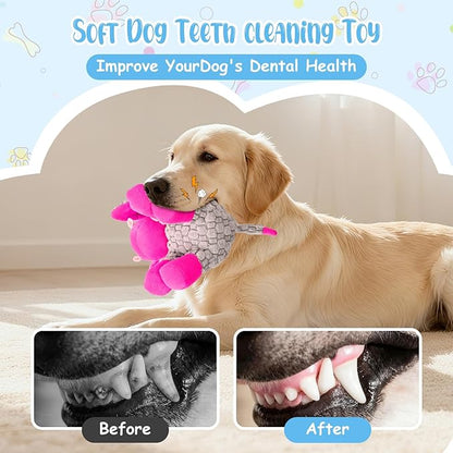 Stuffed Dog Squeak Toys, Tough Crinkle Stuffed Animal Squeaky Interactive Toys, Dog Chew Toys for Puppy, Small, Middle, Plush Chew Toys Pink Donkey