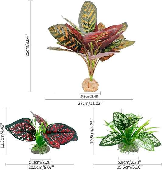Moonorange Reptile Artificial Plants, Terrarium Plants Decorations Supplies, Aquarium Fish Tank Plant, Amphibian Habitat Hideout Tank Accessories(L Set-3pcs/D)