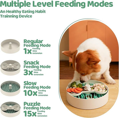 Puzzle Feeder Slow Feeder Dog Bowl for Large Dogs with Non-Slip Base - Adjustable Speed Design, Removable Puzzle Inserts & Dishwasher Safe, Green