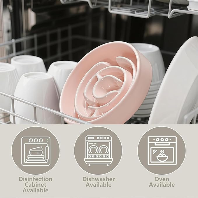 Ceramic Slow Feeder Dog Bowl,1.5 Cups Pet Slow Feeder for Small and Medium Breed,Puzzle Dog Food Dish,Anti-Gulping,Stop Bloat,Preventing Choking(Pink)