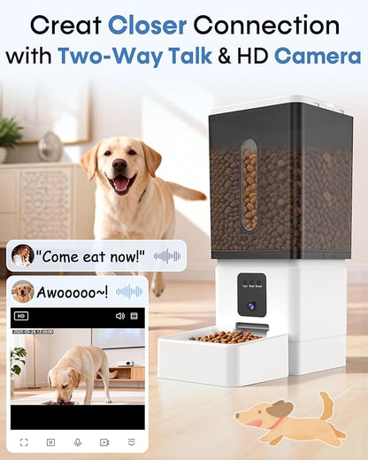 Large Dog Automatic Feeder with Camera: 12L/50 Cups Home Smart Dog Feeder for 20 Days Feeding - Anti-Clog with 20mm Wide Chute for Big Breed Owner