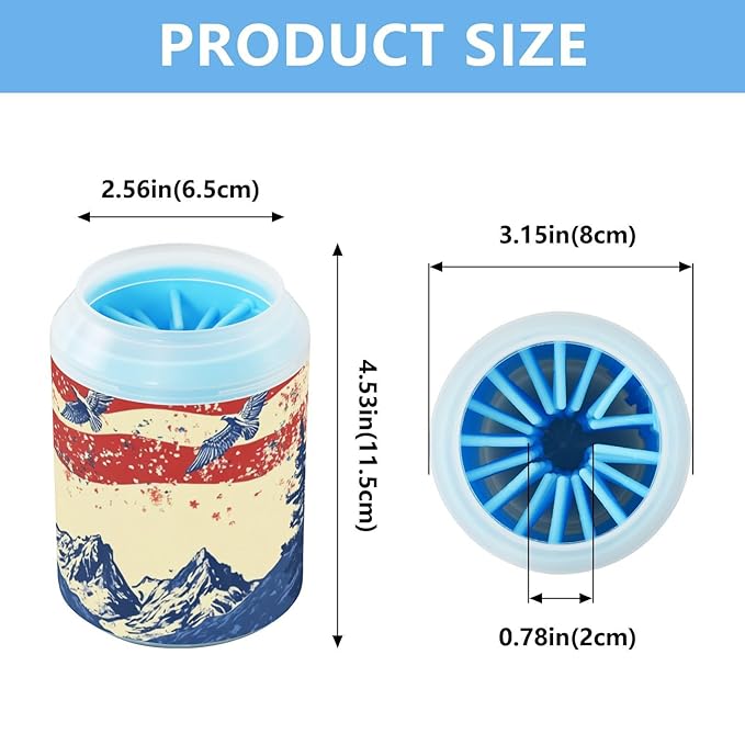 Dog Paw Cleaner Mudbuster Dog Foot Washer for Small Medium Large Dogs Cats Premium Pet Supplies July 4th Flags Mountains Blue