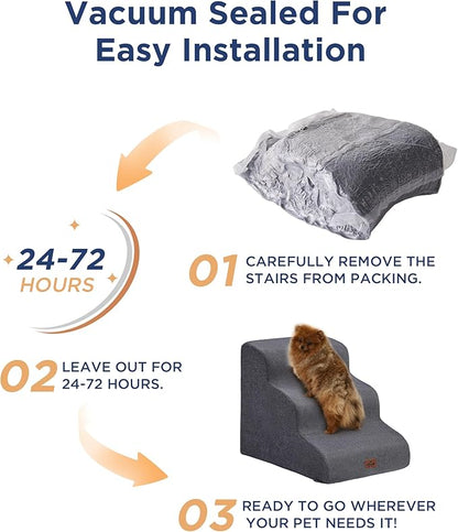 Beige Curved Dog Stairs Ramp for High Beds 28.7" H, 5-Step Dog Steps for Small Dogs and Cats, Pet Stairs for High Bed Climbing, Non-Slip Balanced Pet Step