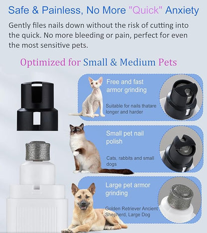Upgrade Electric Pet Nail Grinder with LED Lights - 2-Speed Super Quiet and Low Vibration Rechargeable Cat Nail Trimmers,Professional Painless Pet Paws Grooming Tool, Small Medium Anxious Dogs & Cats