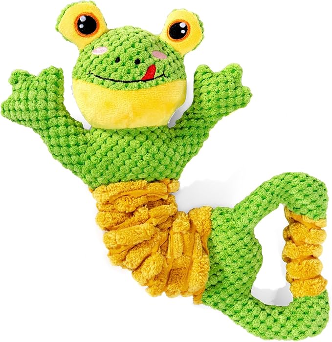 Dog Tug Toy, Durable Dog Toy for Large Breed, Tug of War Dog Squeaky Toys, Stuffed Plush Dog Toy with Crinkle Paper for Small, Middle, and Big Dogs(Frog)