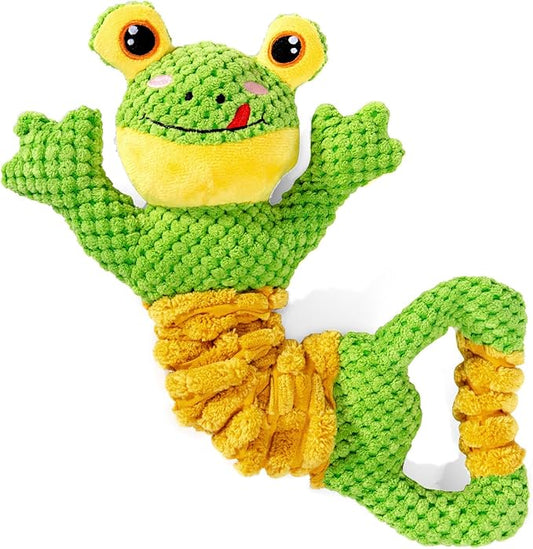 Dog Tug Toy, Durable Dog Toy for Large Breed, Tug of War Dog Squeaky Toys, Stuffed Plush Dog Toy with Crinkle Paper for Small, Middle, and Big Dogs(Frog)