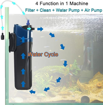 COOSPIDER Fish Tank Filter Sun JUP-02 Aquarium Green Clean Submersible Machine 132gph for 10-40 Gallon Small Fish Tank Internal Submersible Pump for Turtle Tank, Air Supply & Oxygen Enhancement