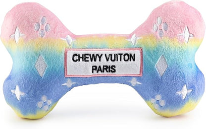 Haute Diggity Dog Pink Ombre Chewy Vuiton Bone, Plush Designer Dog Toys with Interactive Squeaker, Stimulating Pet Enrichment, Machine-Washable & Safe Materials for All Breeds, Size XL