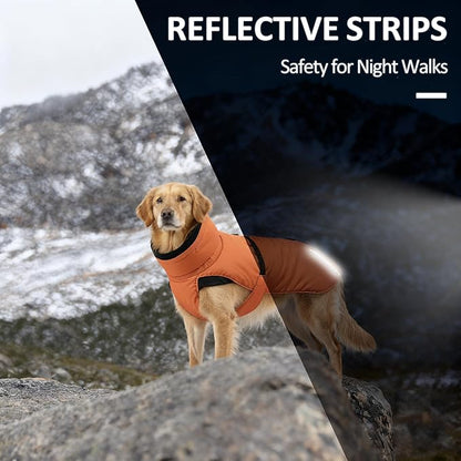 Puffer Dog Winter Coat for Rain and Snow, Water-Repellent and Windproof Jacket Keeps Dogs Warm and Dry, High Collar and Harness Opening Design, Ideal Dog Stocking Stuffer (Aurantium, Small)