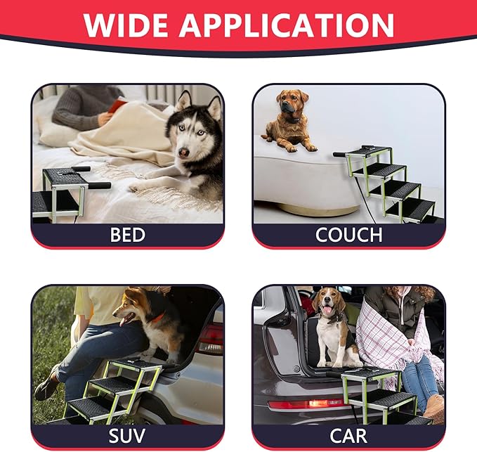 PENSUN Dog Ramps for Small & Big Dogs Portable Folding Pet Stairs with Nonslip Surface Foldable Truck Ramp Stairs for Car, SUV and Trucks, Supports Up to 250LBS, 6 Steps