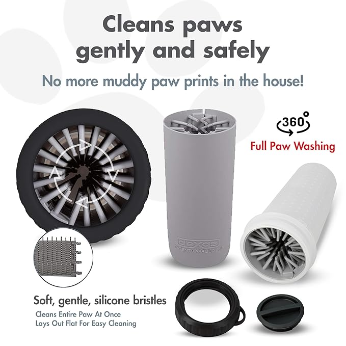 Dexas Lidded MudBuster Portable Dog Paw Cleaner, Light Gray, Large with Lid