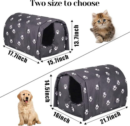 Fhiny Stray Cats Shelter, Waterproof Outdoor Cat House Foldable Warm Pet Cave for Winter Wild Animal Tent Bed Anti-Slip Kitten Cave for Feral Cat Dog Puppy Weatherproof Black (M:17.7"×15.7"×13.7")