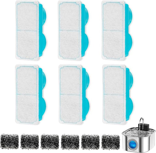Cat Water Fountain Filter for 108oz/3.2L Wireless Cat Water Fountain,Battery Operated Stainless Steel Pet Fountain(6 Filter + 6 Sponge)
