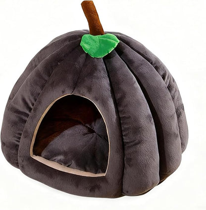 Pumpkin Cat Bed Halloween Pet Bed, Cute Pumpkin Shaped Cat Sleeping Tent Cave House with Removable Washable Cushion Non-Slip Bottom for Kitten Small Dogs (Grey,Within 13lb)