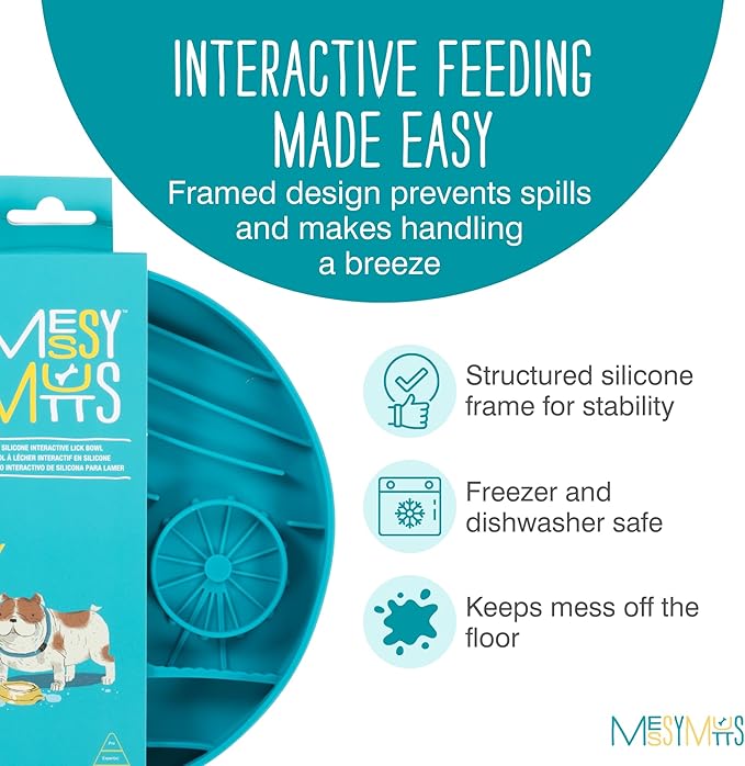 Messy Mutts and Cats Interactive Slow Feeder | Urban City Blue - 2 Cup Capacity | 8” Round Silicone Puzzle Slow Feeder for Dogs/Cats | Enrichment Food Dish for Slow Eating, Bloating