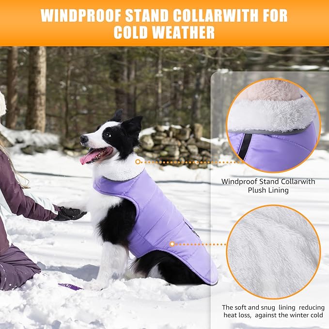 iBuddy Dog Winter Coat for 2X- Large Dogs, Easy on XXL Dog Fleece Jacket Velcro Waterproof Pet Puffer Clothes with Harness Hole Adjustable Reflective Quilted Pet Cold Weather Vest for Girl Female