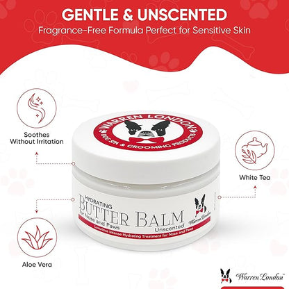 Warren London Hydrating Butter Balm for Dogs – Unscented – Deep Moisture Paw & Nose Cream for Dry, Cracked Pads & Snouts – Lick-Safe, Non-Greasy – Ideal for Frenchies & All Breeds – Made in USA – 4oz