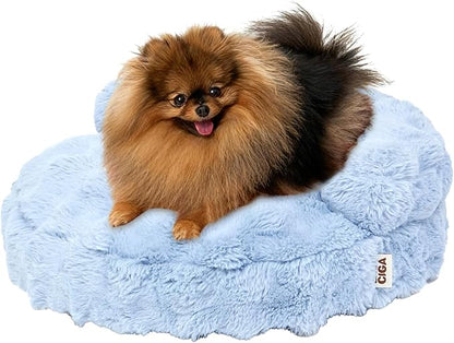 EHEYCIGA Extra Small Dog Bed and Cat Couch for Puppy and Kitten - Fluffy Faux Rabbit Fur Pet Sofa with Washable Removable Cover, Waterproof and Non-Slip, 20 Inch, Baby Blue