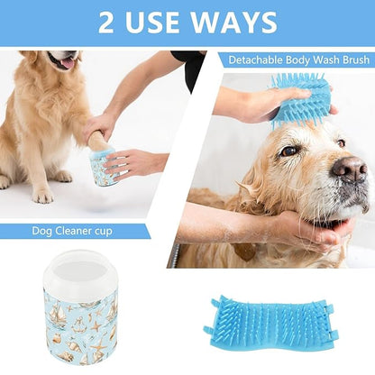 Dog Paw Cleaner Cups for Dogs Pets Foot Washer Paw Scrubber for Medium Small Cats Dogs Cleaning Cup Sailboat Sea Stars Anchor Shells Blue 01