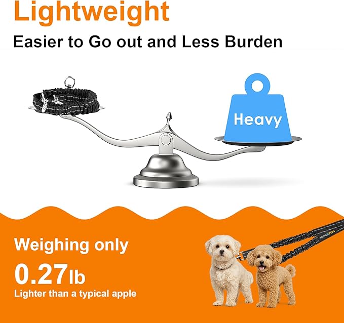 MingXpet 2 Dog Leash, Dog Leash for 2 Dogs, 360° Swivel No Tangle Double Walking Training Leashes for Small Dogs, Comfortable Shock Absorbing Reflective Bungee, Black
