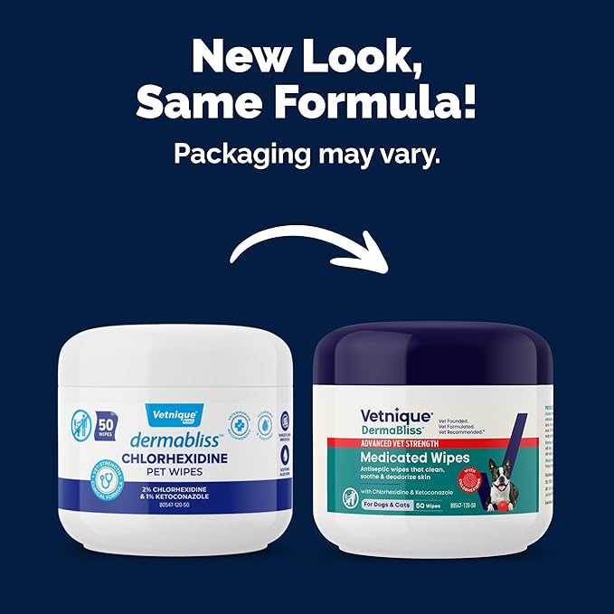 Vetnique Dermabliss 3-in-1 Medicated Dog Wipes - Relief for Itchy Skin, Allergies & Odor Control, Gentle No-Sting Formula, Antihistamine & Hydrocortisone Paw Wipes for Dogs & Cats 50 Count