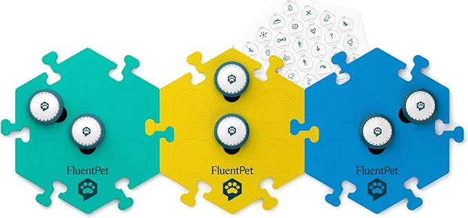 FluentPet Speak Up Get Started Kit with Clearer Upward-Facing Sound - 6 Recordable Buttons w/Pre-Installed Batteries & 3 HexTile Button Mats | Training Dog & Cat Communication Buttons