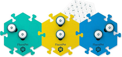 FluentPet Speak Up Get Started Kit with Clearer Upward-Facing Sound - 6 Recordable Buttons w/Pre-Installed Batteries & 3 HexTile Button Mats | Training Dog & Cat Communication Buttons