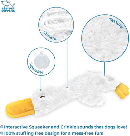 Best Pet Supplies Interactive Squeaky Dog Chew Toy, Ideal Dog Toys for Chewers, Small, Medium & Large Dogs, and Fetch Lovers - Crinkle Duck (White, Yellow & Green), Large