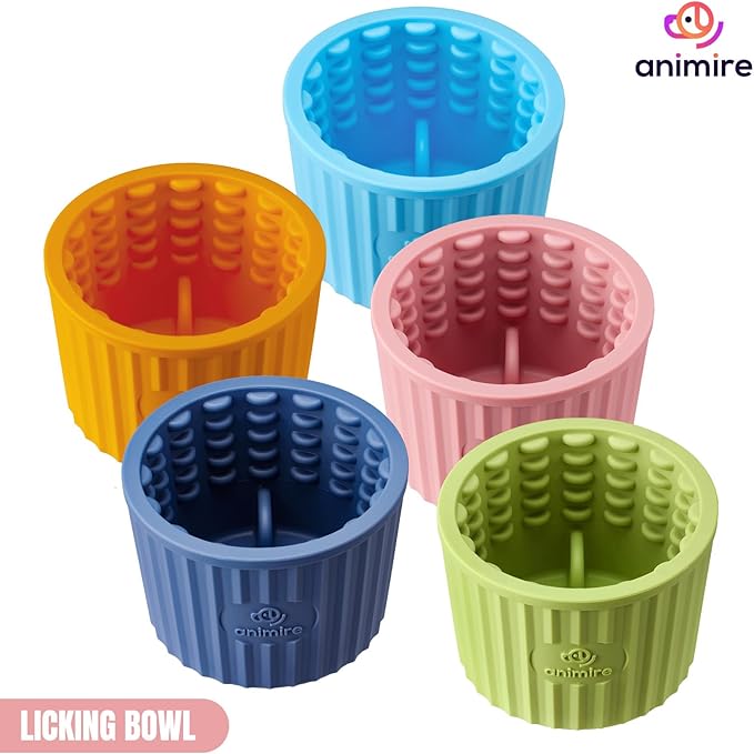 Dog Lick Bowl, Anxiety Relief Dog Licking Mat Freezer Treat Dispenser, Non-Slip Anti-Choking Silicone Slow Feeder Lick Bowl for Small Medium & Large Breed Dogs, BPA Free(Pink,M-L)