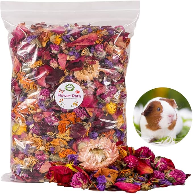 DZWLKJ Natural Flower & Herb for Hamster Bedding, 10.5OZ Soft Green Herbs Hamster Forage for Habitat Decor, Guinea Pig Bedding Odor Control for Bunny, Rabbit, Gerbil, Mouse or Other Small Animal