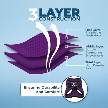 Voyager Step-in Air All Weather Mesh Harness and Reflective Dog 5 ft Leash Combo with Neoprene Handle, for Small, Medium and Large Breed Puppies by Best Pet Supplies - Purple/Black Trim, XXX-Small