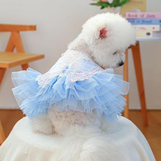 Fashion Sweet Puppy Dog Blingbling Princess Skirt Pet Dog Lace Cake Camisole Tutu Dress B-Light Blue S