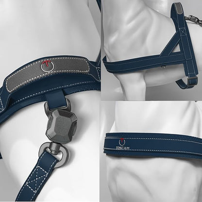 Magnetic Quick-Release Buckle Dog Harness and Leash Set, Easy Walk Faux Leather Puppy Harness, Easy On & Off Dog Vest with Handle for Medium, Large Girl Boy Dogs for Hiking Training, Blue, M
